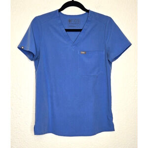 FIGS Technical Collection Womens Catarina Scrub Top XS Blue One Pocket V Neck